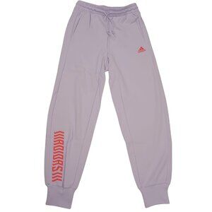 adidas Women's S Jogger Elastic Waist Ribbed Cuff Graphic Print Light Purple